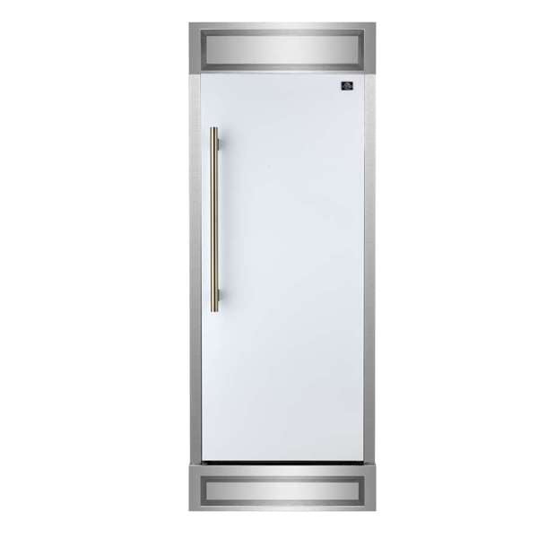 Forno Maderno 28-Inch Built-In Convertible Refrigerator in White with Antique Brass Handle, 13.6 cu.ft. with Decorative Grill - 32-Inch Wide - FFFFD1722-32 - The Home Selection
