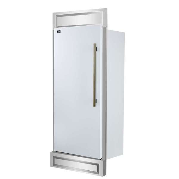 Forno Maderno 28-Inch Built-In Convertible Refrigerator in White with Antique Brass Handle, 13.6 cu.ft. with Decorative Grill - 32-Inch Wide - FFFFD1722-32 - The Home Selection
