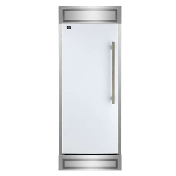 Forno Maderno 28-Inch Built-In Convertible Refrigerator in White with Antique Brass Handle, 13.6 cu.ft. with Decorative Grill - 32-Inch Wide - FFFFD1722-32 - The Home Selection
