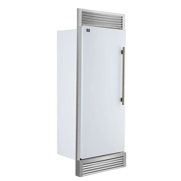 Forno Maderno 28-Inch Built-In Convertible Refrigerator in White with Antique Brass Handle, 13.6 cu.ft. with Decorative Trim - 32-Inch Wide - FFFFD1722-32 - The Home Selection