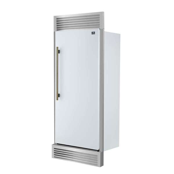 Forno Maderno 28-Inch Built-In Convertible Refrigerator in White with Antique Brass Handle, 13.6 cu.ft. with Decorative Trim - 32-Inch Wide - FFFFD1722-32 - The Home Selection