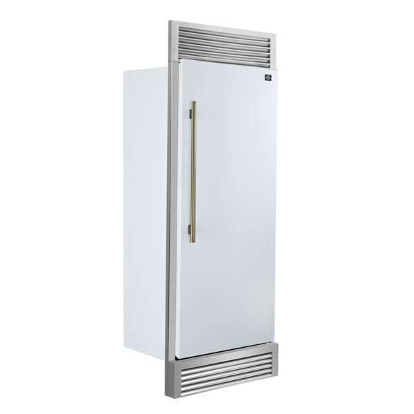Forno Maderno 28-Inch Built-In Convertible Refrigerator in White with Antique Brass Handle, 13.6 cu.ft. with Decorative Trim - 32-Inch Wide - FFFFD1722-32 - The Home Selection