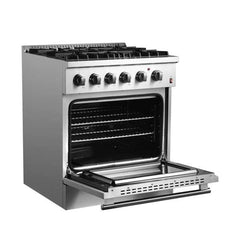 Forno Marco 30-inch Dual Fuel Range Stainless Steel, 4 Sealed Burners - 37,000 BTU, 4.32 cu.ft. True Convection Oven - FFSGS6197-30 - The Home Selection