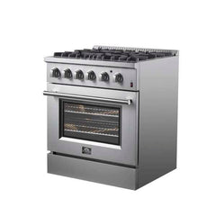 Forno Marco 30-inch Dual Fuel Range Stainless Steel, 4 Sealed Burners - 37,000 BTU, 4.32 cu.ft. True Convection Oven - FFSGS6197-30 - The Home Selection