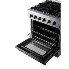 Forno Marco 30-inch Dual Fuel Range Stainless Steel, 4 Sealed Burners - 37,000 BTU, 4.32 cu.ft. True Convection Oven - FFSGS6197-30 - The Home Selection