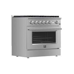 Forno Marco 36" Gas Range with 6 Burners, 5.36 cu.ft. Convection Oven, and Temperature Gauge in Stainless Steel - FFSGS6277-36 - The Home Selection