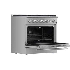 Forno Marco 36" Gas Range with 6 Burners, 5.36 cu.ft. Convection Oven, and Temperature Gauge in Stainless Steel - FFSGS6277-36 - The Home Selection