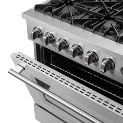 Forno Marco 36" Gas Range with 6 Burners, 5.36 cu.ft. Convection Oven, and Temperature Gauge in Stainless Steel - FFSGS6277-36 - The Home Selection