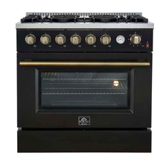 Forno Marco 36" Gas Range with 6 Burners, 5.36 cu.ft. Convection Oven, and Temperature Gauge in Stainless Steel - FFSGS6277-36 - The Home Selection