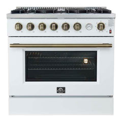 Forno Marco 36" Gas Range with 6 Burners, 5.36 cu.ft. Convection Oven, and Temperature Gauge in Stainless Steel - FFSGS6277-36 - The Home Selection