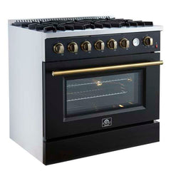 Forno Marco 36" Gas Range with 6 Burners, 5.36 cu.ft. Convection Oven, and Temperature Gauge in Stainless Steel - FFSGS6277-36 - The Home Selection