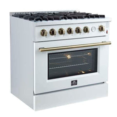 Forno Marco 36" Gas Range with 6 Burners, 5.36 cu.ft. Convection Oven, and Temperature Gauge in Stainless Steel - FFSGS6277-36 - The Home Selection