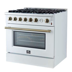 Forno Marco 36" Gas Range with 6 Burners, 5.36 cu.ft. Convection Oven, and Temperature Gauge in Stainless Steel - FFSGS6277-36 - The Home Selection