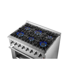 Forno Marco 36-Inch Dual Fuel Range Stainless Steel, 6 Sealed Burners - 67,000 BTU, 5.36 cu.ft. True Convection Oven - FFSGS6197-36 - The Home Selection