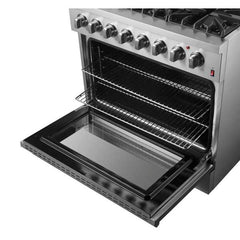 Forno Marco 36-Inch Dual Fuel Range Stainless Steel, 6 Sealed Burners - 67,000 BTU, 5.36 cu.ft. True Convection Oven - FFSGS6197-36 - The Home Selection