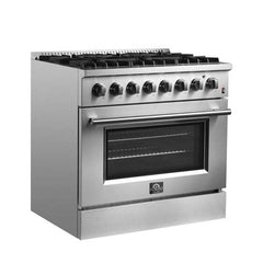 Forno Marco 36-Inch Dual Fuel Range Stainless Steel, 6 Sealed Burners - 67,000 BTU, 5.36 cu.ft. True Convection Oven - FFSGS6197-36 - The Home Selection