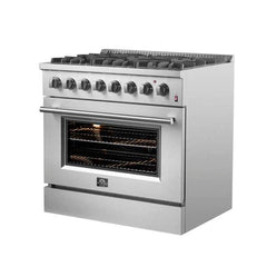 Forno Marco 36-Inch Dual Fuel Range Stainless Steel, 6 Sealed Burners - 67,000 BTU, 5.36 cu.ft. True Convection Oven - FFSGS6197-36 - The Home Selection