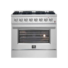 Forno Marco 36-Inch Dual Fuel Range Stainless Steel, 6 Sealed Burners - 67,000 BTU, 5.36 cu.ft. True Convection Oven - FFSGS6197-36 - The Home Selection