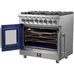 Forno Massimo 36" Freestanding French Door Dual Fuel Range with 6 Sealed Burners, 5.36 cu. ft. Oven Capacity, Continuous Grates, Air Fry and Convection Oven - FFSGS632536 - The Home Selection