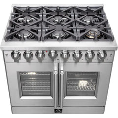 Forno Massimo 36" Freestanding French Door Dual Fuel Range with 6 Sealed Burners, 5.36 cu. ft. Oven Capacity, Continuous Grates, Air Fry and Convection Oven - FFSGS632536 - The Home Selection