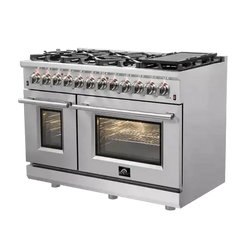 Forno Massimo 48-Inch Freestanding Dual Fuel Range in Stainless Steel (FFSGS6125-48) - The Home Selection