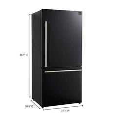 Forno Milano Espresso 31-Inch 17.2 cu. ft. Bottom Freezer Right Swing Door Refrigerator in Black - FFFFD1785-31BLK - The Home Selection