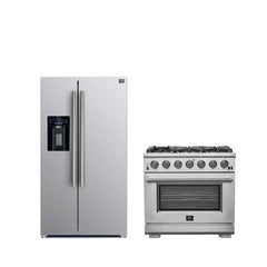 FORNO Premium 2-Piece Kitchen Bundle - Capriasca 36" Stainless Steel Range, Forno Salerno 36" Side by Side Stainless Steel Refrigerator 20 cu.ft - FBDL-019-02CAUS - The Home Selection