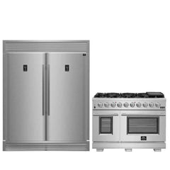 FORNO Premium 2-Piece Kitchen Bundle - Capriasca 48" Stainless Steel Range, Rizzuto 60" W. Dual Combo Convertible Refrigerator - FBDL-019-04CAUS - The Home Selection