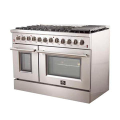 FORNO Premium 2-Piece Kitchen Bundle - Galiano 48" Stainless Steel Dual Fuel Range, 60" Stainless Steel Side-by-side Convertible Refrigerator - FBDL-005-02CAUS - The Home Selection