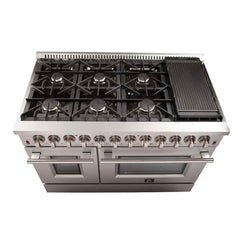 FORNO Premium 2-Piece Kitchen Bundle - Galiano 48" Stainless Steel Dual Fuel Range, 60" Stainless Steel Side-by-side Convertible Refrigerator - FBDL-005-02CAUS - The Home Selection