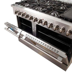 FORNO Premium 2-Piece Kitchen Bundle - Galiano 48" Stainless Steel Dual Fuel Range, 60" Stainless Steel Side-by-side Convertible Refrigerator - FBDL-005-02CAUS - The Home Selection