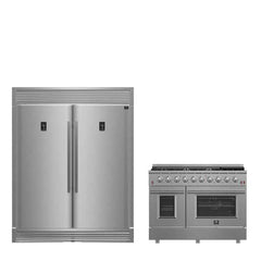FORNO Premium 2-Piece Kitchen Bundle - Galiano 48" Stainless Steel Dual Fuel Range, 60" Stainless Steel Side-by-side Convertible Refrigerator - FBDL-005-02CAUS - The Home Selection