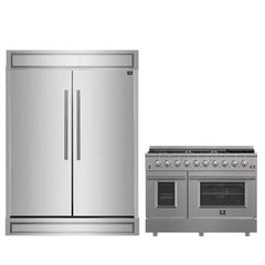 FORNO Premium 2-Piece Kitchen Bundle Galiano 48" Stainless Steel Range and Maderno 2-Piece Convertible Refrigerator/Freezer with Decorative Trim - FBDL-018-03CAUS - The Home Selection