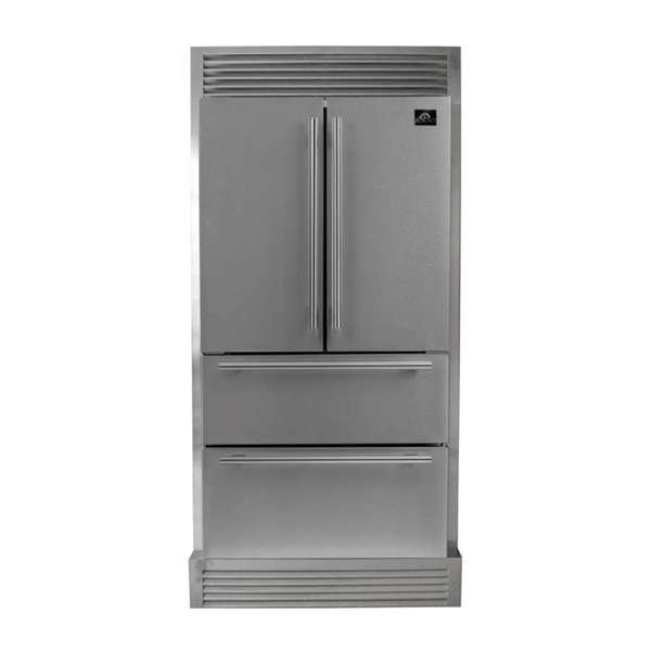 FORNO Premium 2-Piece Kitchen Bundle - Galiano 48" Stainless Steel Range, Forno Moena 36" French Door 19.2 cu. ft Stainless Steel Refrigerator, with Decorative Grill - 40"es Wide - FBDL-019-03CAUS - The Home Selection