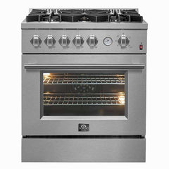 FORNO Premium 2-Piece Kitchen Bundle - Giovanni 30-inch Gas Range Stainless Steel, Forno Gallipoli 30" French Door Refrigerator with Bottom Freezer 17.5 cu. ft Capacity - FBDL-020-01-CAUS - The Home Selection