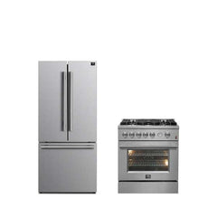 FORNO Premium 2-Piece Kitchen Bundle - Giovanni 30-inch Gas Range Stainless Steel, Forno Gallipoli 30" French Door Refrigerator with Bottom Freezer 17.5 cu. ft Capacity - FBDL-020-01-CAUS - The Home Selection