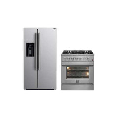FORNO Premium 2-Piece Kitchen Bundle - Giovanni 30-inch Gas Range Stainless Steel, Forno Salerno 36" Side by Side Stainless Steel Refrigerator 20 cu.ft - FBDL-020-03-CAUS - The Home Selection