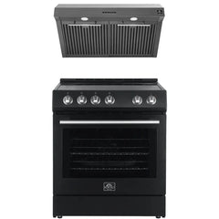 FORNO Premium 2-Piece Kitchen Bundle - Leonardo Espresso 30" Black Range, 30" Black Range Hood - FBDL-002-02US - The Home Selection