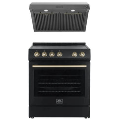 FORNO Premium 2-Piece Kitchen Bundle - Leonardo Espresso 30" Black Range, 30" Black Range Hood - FBDL-002-02US - The Home Selection