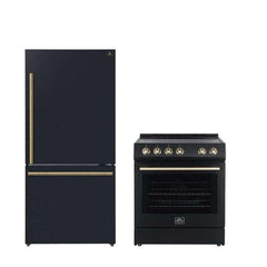 FORNO Premium 2-Piece Kitchen Bundle - Leonardo Espresso 30" Black Range, 31" Black Bottom Freezer Refrigerator - FBDL-003-02US - The Home Selection