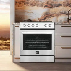 FORNO Premium 2-Piece Kitchen Bundle - Leonardo Espresso 30" Stainless Steel Range, 30" Stainless Steel Range Hood - FBDL-002-01US - The Home Selection