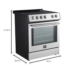 FORNO Premium 2-Piece Kitchen Bundle - Leonardo Espresso 30" Stainless Steel Range, 30" Stainless Steel Range Hood - FBDL-002-01US - The Home Selection