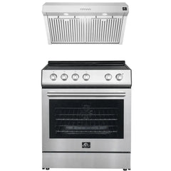 FORNO Premium 2-Piece Kitchen Bundle - Leonardo Espresso 30" Stainless Steel Range, 30" Stainless Steel Range Hood - FBDL-002-01US - The Home Selection