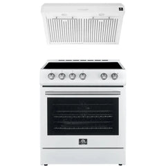 FORNO Premium 2-Piece Kitchen Bundle - Leonardo Espresso 30" White Range, 30" White Range Hood - FBDL-002-03US - The Home Selection
