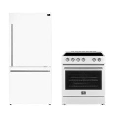 FORNO Premium 2-Piece Kitchen Bundle - Leonardo Espresso 30" White Range, 31" White Bottom Freezer Refrigerator - FBDL-003-03US - The Home Selection