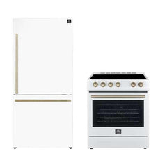 FORNO Premium 2-Piece Kitchen Bundle - Leonardo Espresso 30" White Range, 31" White Bottom Freezer Refrigerator - FBDL-003-03US - The Home Selection