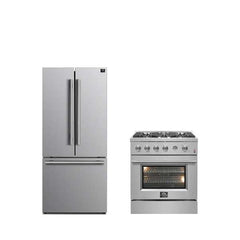 FORNO Premium 2-Piece Kitchen Bundle - Marco 30-inch Gas Range Stainless Steel, Forno Gallipoli 30" French Door Refrigerator with Bottom Freezer 17.5 cu. ft Capacity - FBDL-021-02CAUS - The Home Selection