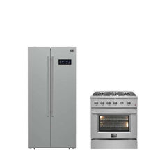 FORNO Premium 2-Piece Kitchen Bundle - Marco 30-inch Gas Range Stainless Steel, Forno Salerno 33" Side-by-Side Stainless Steel Refrigerator 15.6 cu.ft - FBDL-021-01CAUS - The Home Selection
