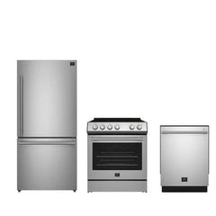 FORNO Premium 3-Piece Kitchen Bundle - 30" Electric Range, French Door Refrigerator, Built-In Dishwasher, Stainless Steel - FBDL-011-01US - The Home Selection
