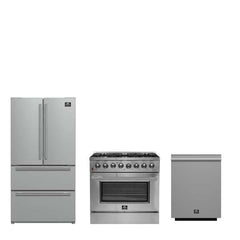 FORNO Premium 3-Piece Kitchen Bundle - Galiano 36" Dual Fuel Range, 36" Built-In Refrigerator, 24" Built-In Dishwasher - FBDL-004-02CAUS - The Home Selection